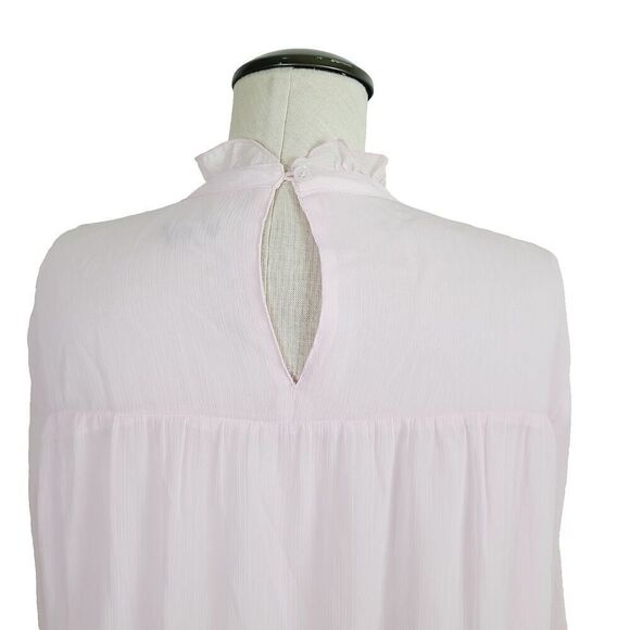 Ann Taylor Top‎ L Pink Chiffon Lightweight Lined Smocked Long Sleeve Blouse - Picture 5 of 9